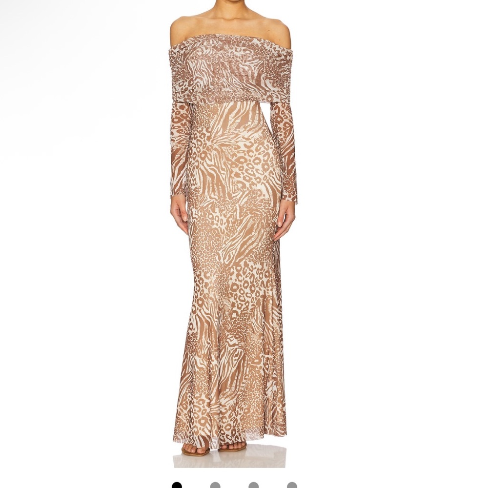 AFRM Animal Print Off-Shoulder Maxi Dress